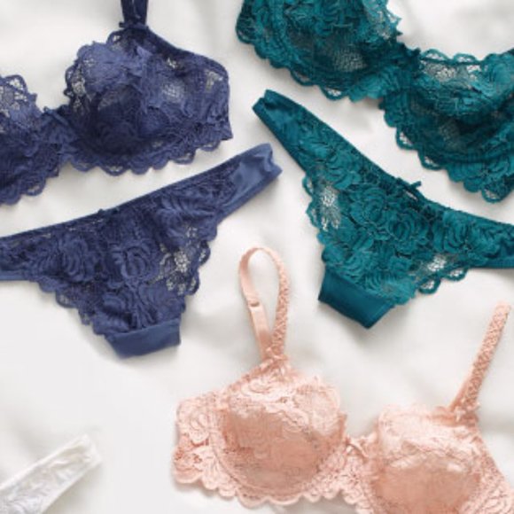 1pcs Unlined Summer PLUS Full Coverage Nylon Two-Tone BLUE Textured Lace Bra - Picture 1 of 16